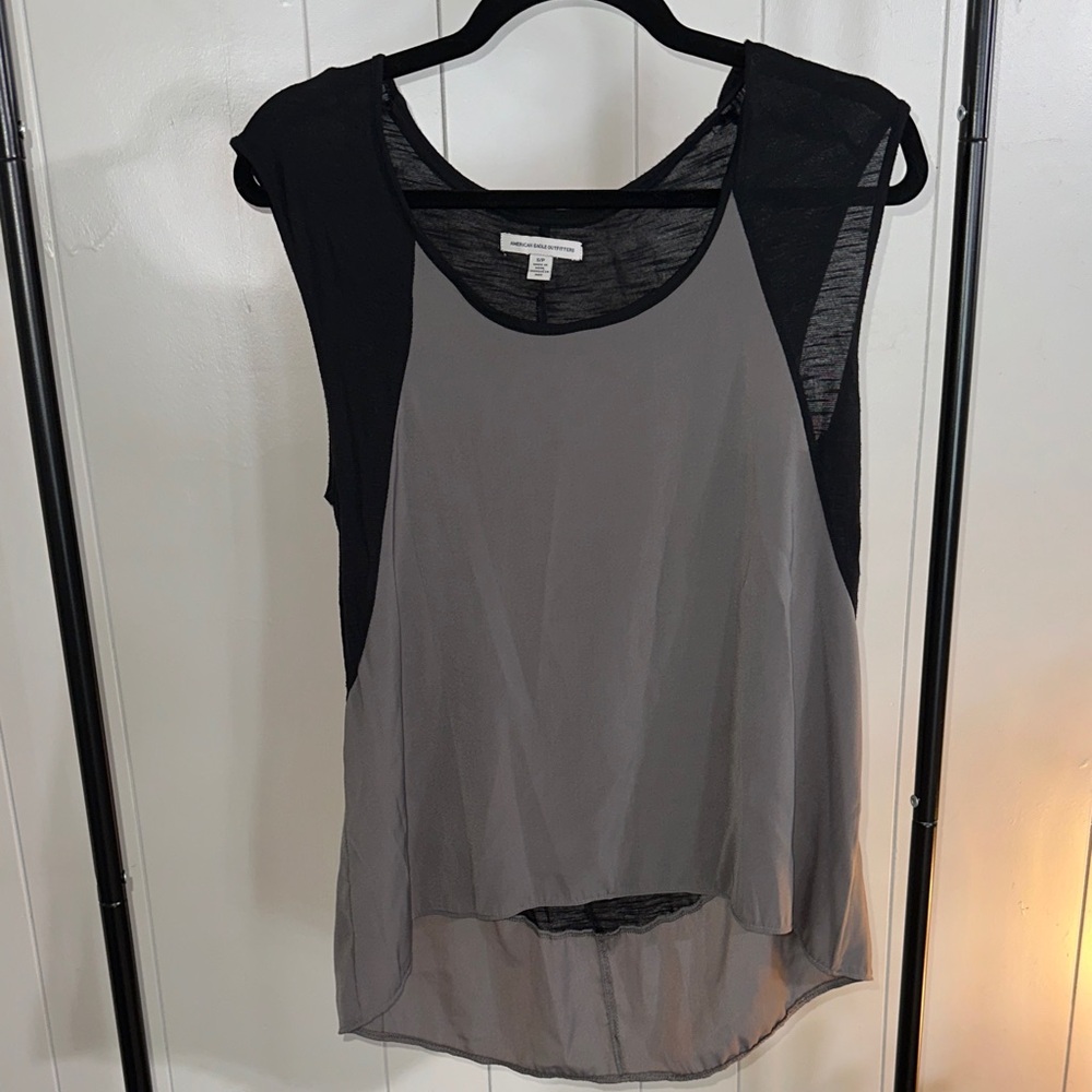 American Eagle Outfitters Two-Tone Black and Gray Tank Top